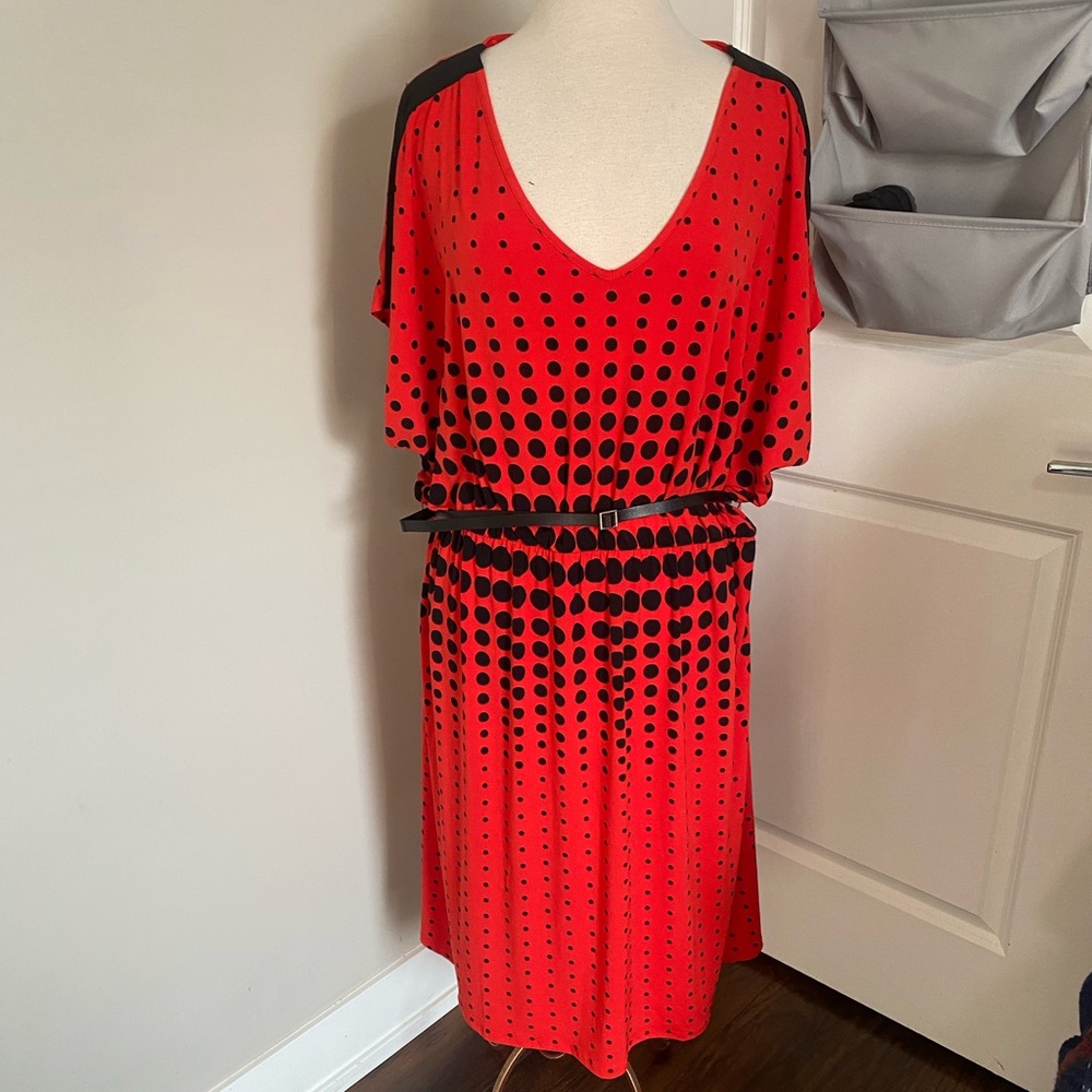 Lane Bryant mini dress red black polka dot belt 22 / 24